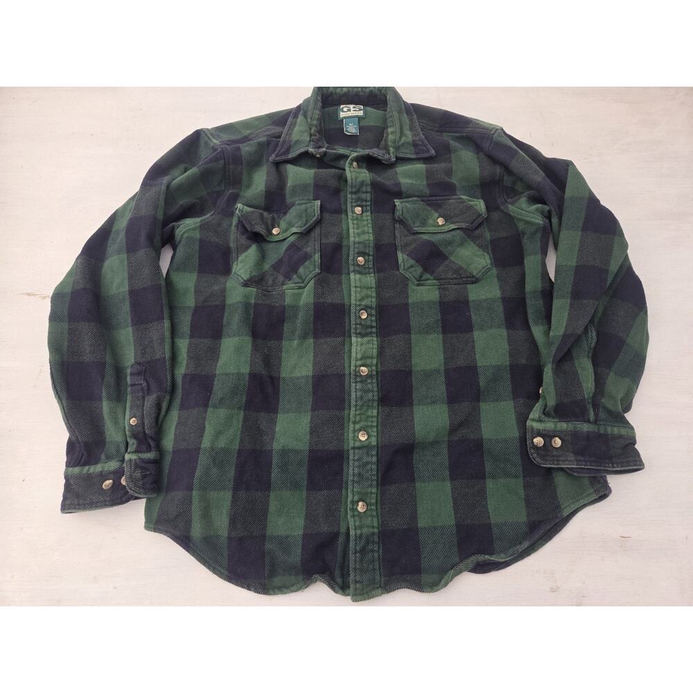 Guide Series Mens Size XLT Flannel Heavy Button Up Plaid Green Blue Flannel